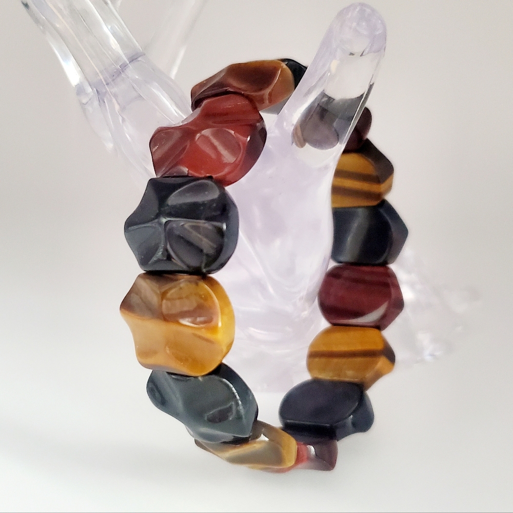 Gemstones Beaded Stretch Bracelet Genuine Natural Tiger Eye Red Blue Yellow